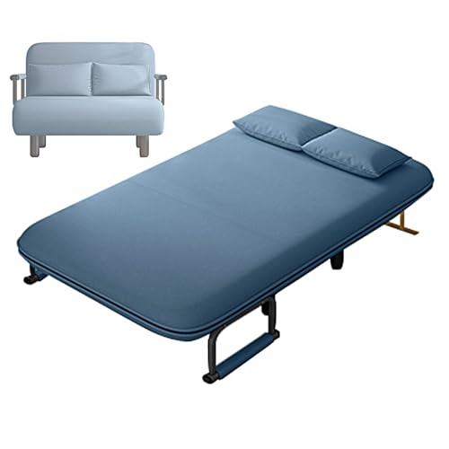 Schlafsessel Klappbar Gästebett mit 5-Fach Verstellbarer Rückenlehne Baumwoll und Leinenstoff Chaiselongue Sofa mit Schlaffunktion für Büro, Wohnzimmer, Schlafzimmer(Light Blue,100 * 70 * 80cm) von Generic