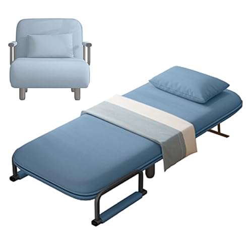 Schlafsessel Klappbar Gästebett mit 5-Fach Verstellbarer Rückenlehne Baumwoll und Leinenstoff Chaiselongue Sofa mit Schlaffunktion für Büro, Wohnzimmer, Schlafzimmer(Light Blue,65 * 70 * 80cm) von Generic