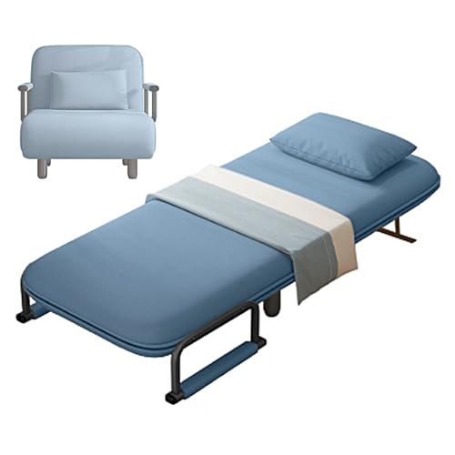 Schlafsessel Klappbar Gästebett mit 5-Fach Verstellbarer Rückenlehne Baumwoll und Leinenstoff Chaiselongue Sofa mit Schlaffunktion für Büro, Wohnzimmer, Schlafzimmer(Light Blue,80 * 70 * 80cm) von Generic