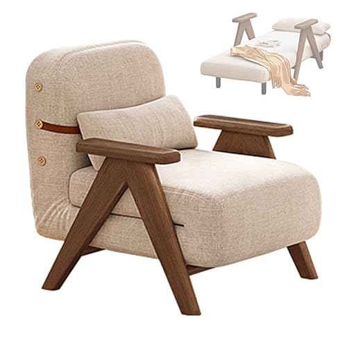 Schlafsessel Klappbar Gästebett mit 5 Fach Verstellbarer Rückenlehne Baumwolle und Leinen Klappsofa Massivholzfüßen Chaiselongue Sofa für Wohnzimmer Schlafzimmer(Brown,190 * 100 * 27cm) von Generic