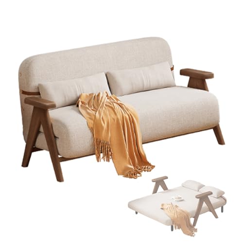 Schlafsessel Klappbar Gästebett mit 5 Fach Verstellbarer Rückenlehne Baumwolle und Leinen Klappsofa Massivholzfüßen Chaiselongue Sofa für Wohnzimmer Schlafzimmer(Brown,190 * 120 * 27cm) von Generic