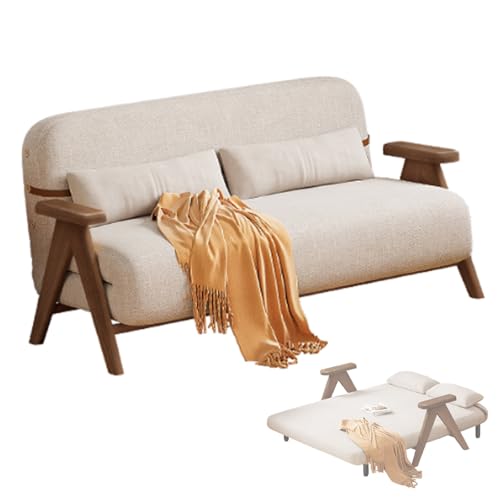 Schlafsessel Klappbar Gästebett mit 5 Fach Verstellbarer Rückenlehne Baumwolle und Leinen Klappsofa Massivholzfüßen Chaiselongue Sofa für Wohnzimmer Schlafzimmer(Brown,190 * 150 * 27cm) von Generic