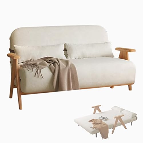 Schlafsessel Klappbar Gästebett mit 5 Fach Verstellbarer Rückenlehne Baumwolle und Leinen Klappsofa Massivholzfüßen Chaiselongue Sofa für Wohnzimmer Schlafzimmer(Natural,190 * 150 * 27cm) von Generic