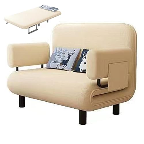 Schlafsessel Klappbar Gästebett mit Armlehnen und Kissen Klappsofa mit Schlaffunktion Baumwolle und Leinen Recamiere Chaiselongue für Wohnzimmer, Schlafzimmer(Beige,192 * 100 * 28cm) von Generic