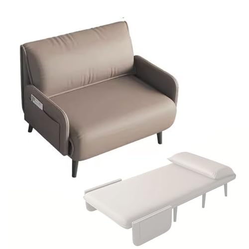 Schlafsessel Klappsofa Mit Schlaffunktion Schlafsofa Umwandelbar Armlehnen Mit Stauraum Kunstleder Metallbeine DREI Veränderbare Konfigurationen(Khaki) von Generic