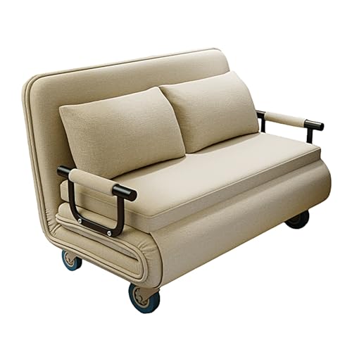 Schlafsessel mit Bettfunktion Gästebett Klappbar mit Rollen und Matratze Liegesessel mit 6-Fach Verstellbarer Rückenlehne Baumwolle und Leinen für Büro, Zuhause(Beige,190 * 117 * 24cm) von Generic