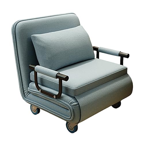 Schlafsessel mit Bettfunktion Gästebett Klappbar mit Rollen und Matratze Liegesessel mit 6-Fach Verstellbarer Rückenlehne Baumwolle und Leinen für Büro, Zuhause(Blue,190 * 65 * 24cm) von Generic