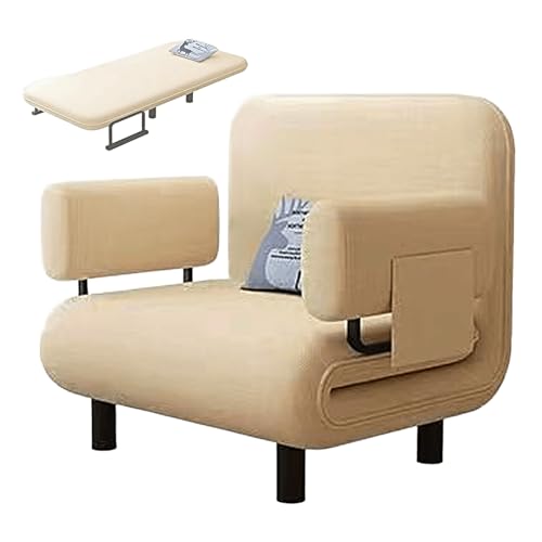 Schlafsessel mit Bettfunktion mit Kissen Baumwolle und Leinen Gästebett Klappbar mit Armlehnen Ergonomie Chaiselongue Sofa für Wohnzimmer, Schlafzimmer(Beige,192x65x28cm) von Generic