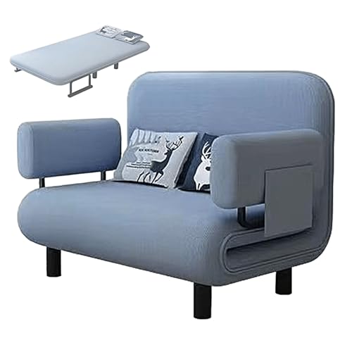 Schlafsessel mit Bettfunktion mit Kissen Baumwolle und Leinen Gästebett Klappbar mit Armlehnen Ergonomie Chaiselongue Sofa für Wohnzimmer, Schlafzimmer(Blue,192x100x28cm) von Generic