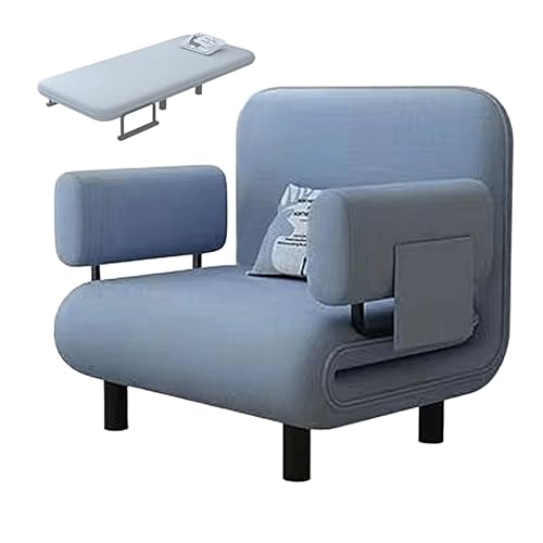 Schlafsessel mit Bettfunktion mit Kissen Baumwolle und Leinen Gästebett Klappbar mit Armlehnen Ergonomie Chaiselongue Sofa für Wohnzimmer, Schlafzimmer(Blue,192x80x28cm) von Generic