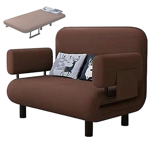 Schlafsessel mit Bettfunktion mit Kissen Baumwolle und Leinen Gästebett Klappbar mit Armlehnen Ergonomie Chaiselongue Sofa für Wohnzimmer, Schlafzimmer(Brown,192x120x28cm) von Generic