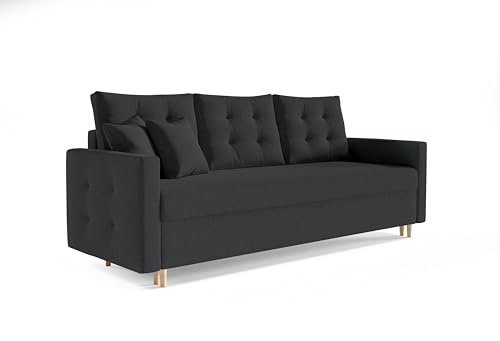 Schlafsofa Pamela - Sofa mit Schlaffunktion und Bettkasten, Schlafcouch Ausziehbar vom Hersteller, Sofa für das Wohnzimmer (Dunkelgrau) von Generic