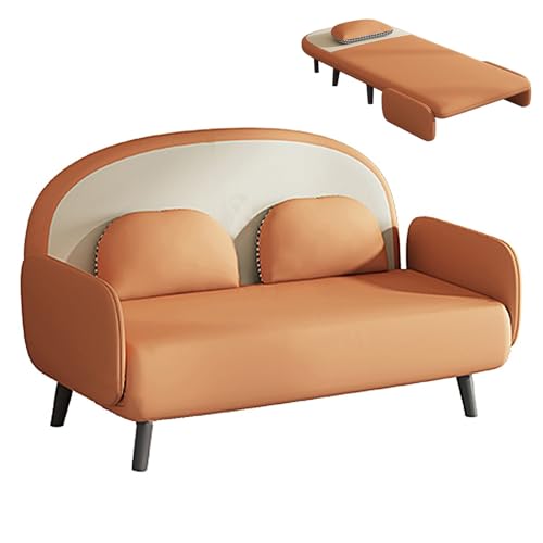Schlafsofa Umwandelbar 3-in-1 Stoff Ergonomie Wohnzimmer Sofa 5-stufige Rückenlehnenverstellung Massivholzbeine Gästebett Belastbarkeit 250 Kg für Wohnzimmer, Schlafzimmer(Orange,195 * 120 * 26cm) von Generic