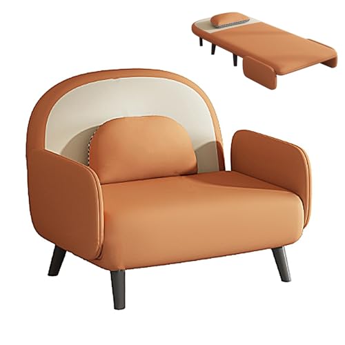 Schlafsofa Umwandelbar 3-in-1 Stoff Ergonomie Wohnzimmer Sofa 5-stufige Rückenlehnenverstellung Massivholzbeine Gästebett Belastbarkeit 250 Kg für Wohnzimmer, Schlafzimmer(Orange,195 * 70 * 26cm) von Generic