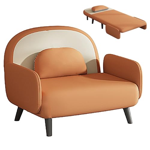 Schlafsofa Umwandelbar 3-in-1 Stoff Ergonomie Wohnzimmer Sofa 5-stufige Rückenlehnenverstellung Massivholzbeine Gästebett Belastbarkeit 250 Kg für Wohnzimmer, Schlafzimmer(Orange,195 * 90 * 26cm) von Generic