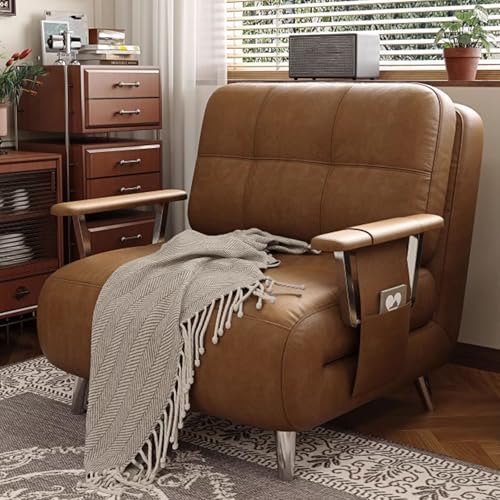 Schlafsofa Umwandelbar Poltrona Letto Singolo Gästebett Edelstahl Fünffach Verstellbare Rückenlehne Inklusive Aufbewahrungstasche Und Armlehnen(Brown) von Generic