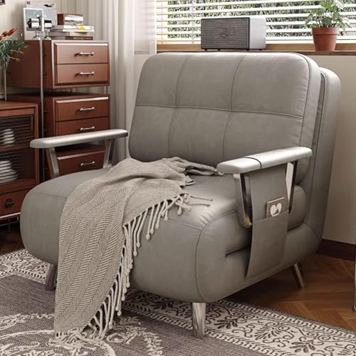 Schlafsofa Umwandelbar Poltrona Letto Singolo Gästebett Edelstahl Fünffach Verstellbare Rückenlehne Inklusive Aufbewahrungstasche Und Armlehnen(Gray) von Generic
