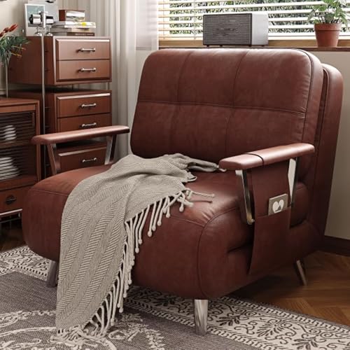 Schlafsofa Umwandelbar Poltrona Letto Singolo Gästebett Edelstahl Fünffach Verstellbare Rückenlehne Inklusive Aufbewahrungstasche Und Armlehnen(Red) von Generic