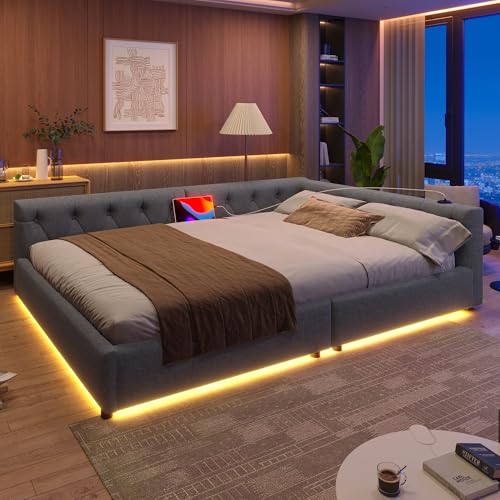 Schlafsofa mit LED-Lichtleisten USB+Typ-c Tagesbett Kopfteil mit Knopftuft Daybett mit Lattenrost Einzelbett für Erwachsene Jugendliche Gästebett ohne Matratze Grau 140x200 cm Schlafsofa mit LED-Lichtleisten USB+Typ-c Tagesbett Kopfteil mit Knopftuft Daybett mit Lattenrost Einzelbett für Erwachsene Jugendliche Gästebett ohne Matratze Grau 140x200 cm von Generic