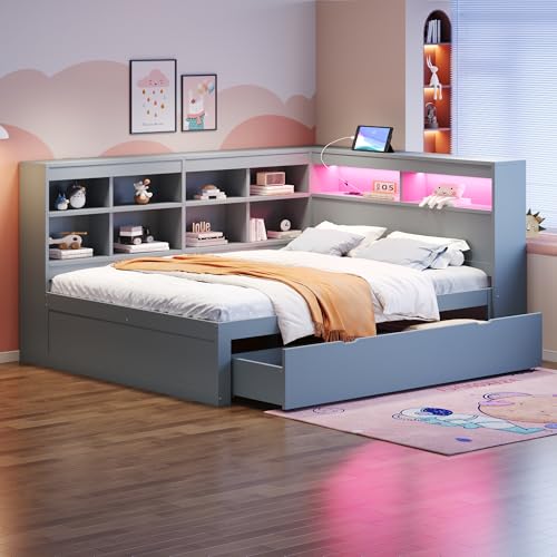 Schlafsofa mit Schubladen Stauraum Tagesbett mit USB-Steckdose und Ablagefächern Massivholzbett für Erwachsene Jugendliche multifunktionales Doppel-Holzbett Gästebett Grau mit LED 140x200 cm Schlafsofa mit Schubladen Stauraum Tagesbett mit USB-Steckdose und Ablagefächern Massivholzbett für Erwachsene Jugendliche multifunktionales Doppel-Holzbett Gästebett Grau mit LED 140x200 cm von Generic