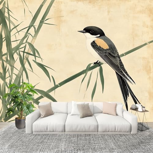 Schlafzimmer Fototapete Wandtapete 400x280 cm, Handgezeichneter Bambus Und Vogel Wandposter, Beige Moderne Wanddeko Panorama Poster Wohnzimmer Büro Flur Wandtapete Große Wandbilder Schlafzimmer Fototapete Wandtapete 400x280 cm, Handgezeichneter Bambus Und Vogel Wandposter, Beige Moderne Wanddeko Panorama Poster Wohnzimmer Büro Flur Wandtapete Große Wandbilder von Generic