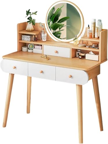 Schlafzimmer Waschtisch Mit Smart Touch Lichtspiegel, Einfacher Kommodentisch Und Nachttisch Integrierte Waschtische Schreibtisch Aufbewahrungsschrank Mit Schubladen, Maple Color, 100x40x126 Schlafzimmer Waschtisch Mit Smart Touch Lichtspiegel, Einfacher Kommodentisch Und Nachttisch Integrierte Waschtische Schreibtisch Aufbewahrungsschrank Mit Schubladen, Maple Color, 100x40x126 von Generic