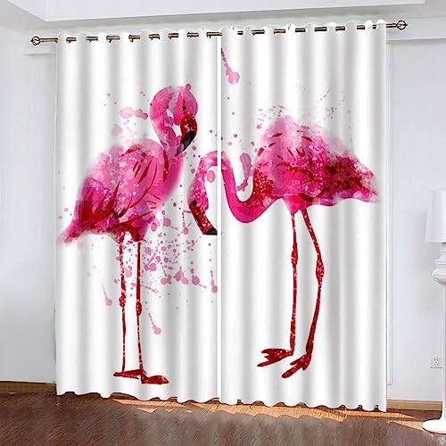 Schlafzimmervorhänge Wohnzimmer Rosa Flamingo 2 Stück Thermovorhang, Verdunkelungsvorhang, Weihnachten, Dekovorhänge 3D Muster Blickdichter Vorhang von Generic
