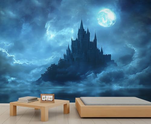 Schloss Wandbild Tiefblauer Nachthimmel Tapete Mit Mond Akzent Abstrakte Kinder Tapete für Schlafzimmer Wohnzimmer Wandbild Poster Dekor 500 X 300 cm Schloss Wandbild Tiefblauer Nachthimmel Tapete Mit Mond Akzent Abstrakte Kinder Tapete für Schlafzimmer Wohnzimmer Wandbild Poster Dekor 500 X 300 cm von Generic