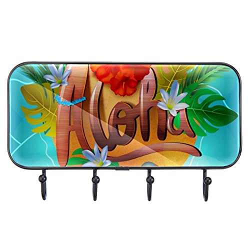 Schlüsselhaken Hawaiian Aloha Schlüsselhalter für Wand Dekorativ mit 4 Schlüsselhaken Kleiderbügel, Geldbörsenaufhänger, Handtuchhaken, einfache Montage Schlüsselbügel von Generic