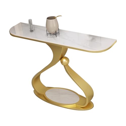 Schmale Konsolentisch mit Steinplatte, Moderne Flurtisch mit Metallgestell, Eingangsbereich Tisch für Flur, Wohnzimmer, Schlafzimmer(Gold,120x30x85cm) von Generic