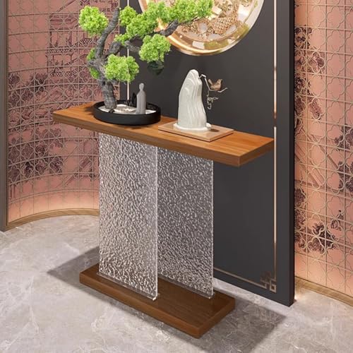 Schmale Massivholz Konsolentisch mit EIS Optik Acrylplatten Moderner Konsolentisch für Flur Dekos Stabile Tragfähigkeit, Platzsparendes Design für Eingangsbereich(Brown,120 * 30 * 80cm) von Generic