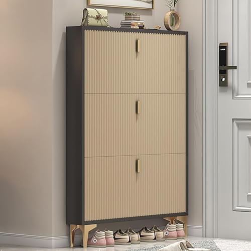 Schmale Schuhaufbewahrung, Eingangsschuhregal, 3 Flip Schubladen Schuhschrank, Verstellbare Regale Schuhe Organizer, Für Wohnzimmer, Flur, Eingangsbereich, Wohnung, Coffee, 100X24X120cm von Generic