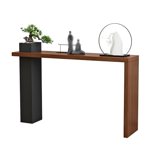 Schmaler Konsolentisch Beistelltisch Tische aus Massivholz mit Kreativem Blumentrog aus Metall, Eingangsbereich Tisch, für Flur Schlafzimmer Wohnzimmer(Walnut,100 * 30 * 85cm) von Generic
