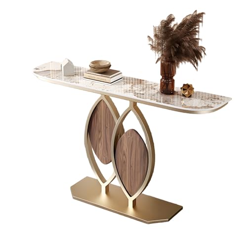 Schmaler Konsolentisch Beistelltisch im Italienischen Stil mit Steinplatte Doppellagigem Bodenfach Beistelltisch für Flur, Wohnzimmer, Büro Oder Diele(Gold,120 * 30 * 80cm) von Generic