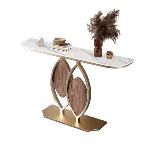 Schmaler Konsolentisch Beistelltisch im Italienischen Stil mit Steinplatte Doppellagigem Bodenfach Beistelltisch für Flur, Wohnzimmer, Büro Oder Diele(Gold1,100 * 30 * 80cm) von Generic