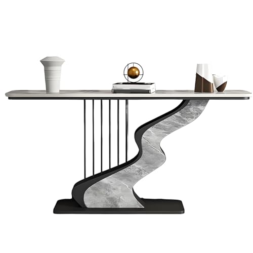 Schmaler Konsolentisch Beistelltisch mit Edler Gesteinsplatte Nordisches Schlicht Modernes Design Halbrunde Dekotisch für Wohnzimmer, Flur Oder Eingangsbereich(Gray,120 * 30 * 80cm) von Generic