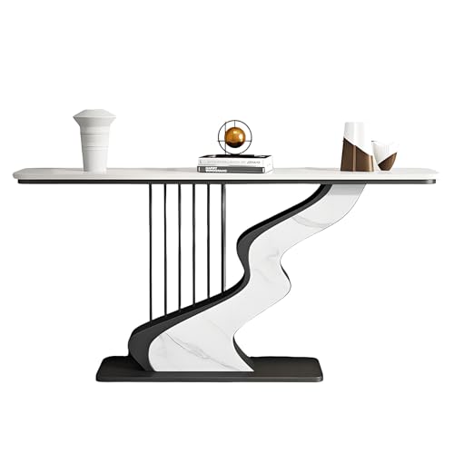 Schmaler Konsolentisch Beistelltisch mit Edler Gesteinsplatte Nordisches Schlicht Modernes Design Halbrunde Dekotisch für Wohnzimmer, Flur Oder Eingangsbereich(White,120 * 30 * 80cm) von Generic