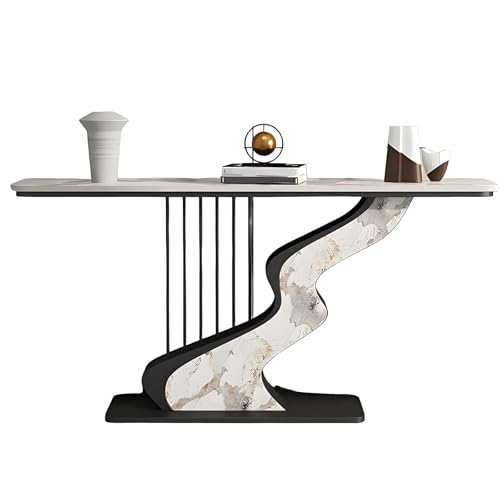 Schmaler Konsolentisch Beistelltisch mit Edler Gesteinsplatte Nordisches Schlicht Modernes Design Halbrunde Dekotisch für Wohnzimmer, Flur Oder Eingangsbereich(White1,120 * 30 * 80cm) von Generic