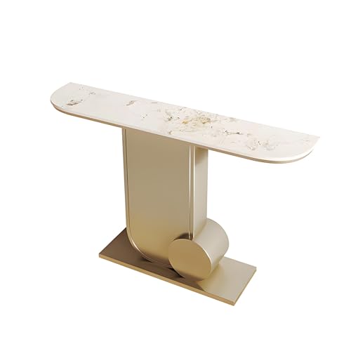 Schmaler Konsolentisch Beistelltisch mit Italienischer Steinplatte und Rahmen aus Kohlenstoffstahl Eingangstisch für Flur, Schlafzimmer Wohnzimmer Dekor(Gold,140 * 30 * 85cm) von Generic
