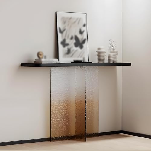 Schmaler Konsolentisch für Eingangsbereich und Dekos Massivholzplatte mit Acrylrahmen Im Eisriss Farbverlauf, Ideal für Flur, Diele Oder Hinter Dem Sofa(Brown,140 * 30 * 80cm) von Generic