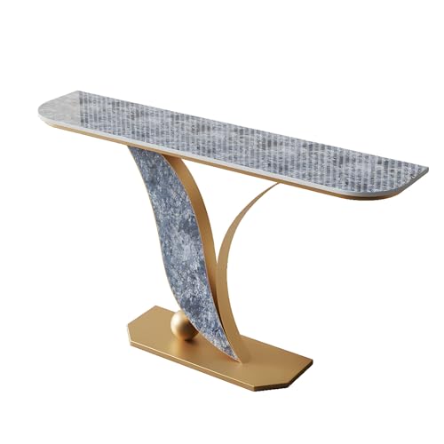 Schmaler Konsolentisch für Leichter Steinplatten Halbkreis mit Schlankem Metallgestell, Dekorativer Beistelltisch für Flur, Schlafzimmer Wohnzimmer(Blue,120 * 30 * 80cm) von Generic