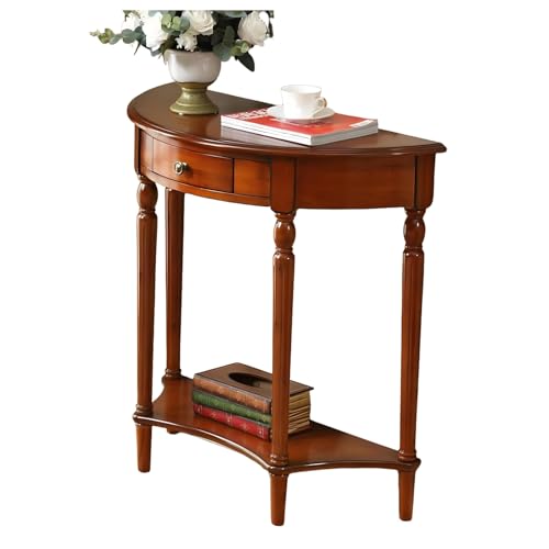 Schmaler Konsolentisch im Europäischen Stil, Halbrundes Design mit Schubladen Abgerundete Ecken Ideal für Flur, Wohnzimmer, Schlafzimmer Diele(Brown,90 * 38 * 87.5cm) von Generic