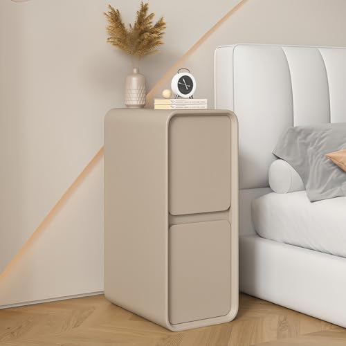 Schmaler Nachttisch Aus Massivholz Mit Schublade – Moderner Beistelltisch Mit Lederoberfläche – Platzsparender Nachtschrank Für Schlafzimmer & Wohnzimmer(Khaki,20cm) von Generic