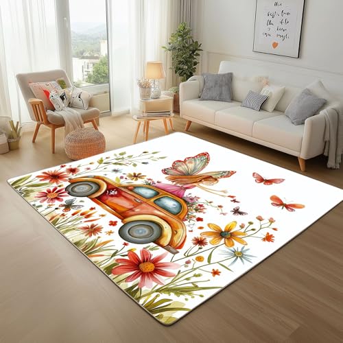 Schmetterling Blumen Mädchen Teppich Wohnzimmer 200x300cm Rugs for Living Room, Waschbare Teppiche Kurzflor rutschfest Weich Oldtimer Auto und Blumen Teppisch für Schlafzimmer Kinderzimmer Schmetterling Blumen Mädchen Teppich Wohnzimmer 200x300cm Rugs for Living Room, Waschbare Teppiche Kurzflor rutschfest Weich Oldtimer Auto und Blumen Teppisch für Schlafzimmer Kinderzimmer von Generic
