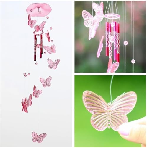 Schmetterling Form Wind Glockenspiel Blau Orments Zuhause Dekoration Hängend Garten Geschenk Mobile Leben Kunst Kreativ, Pink von Generic