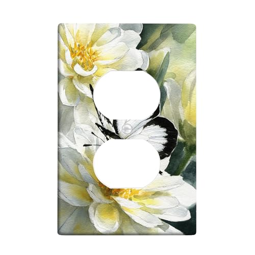 Schmetterling-Lichtschalter-Abdeckplatten / Steckdosenabdeckungen, weißes und gelbes Blumendesign für Frühlingsdekoration, thermoplastische Wandplatten, Standardgröße, Einzel-Duplex-Steckdose Schmetterling-Lichtschalter-Abdeckplatten / Steckdosenabdeckungen, weißes und gelbes Blumendesign für Frühlingsdekoration, thermoplastische Wandplatten, Standardgröße, Einzel-Duplex-Steckdose von Generic