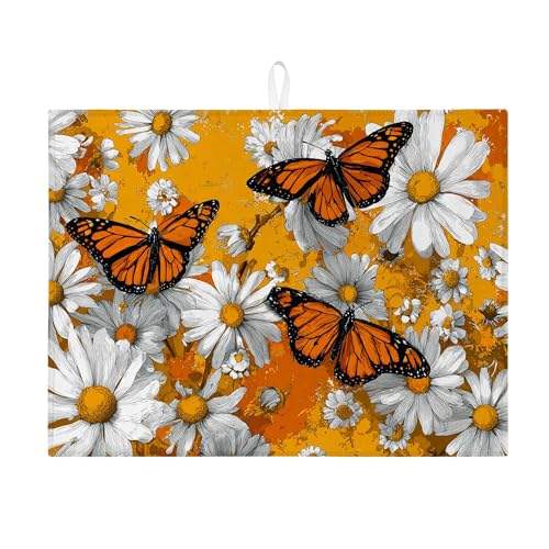 Schmetterlings-Abtropfmatten für Küchentheke, Botanical Monarch Floral saugfähiges Abtropfgestell, Frühlingsmatte, Mikrofaser-Abtropfmatte für Küchentheke, Kaffee, Bar, Schutz, 45,7 x 61 cm von Generic