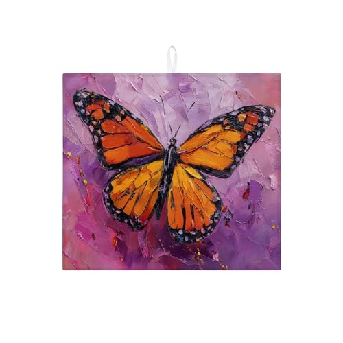Schmetterlings-Abtropfmatten für Küchentheke, lebendiges Orange, Monarch saugfähiges Abtropfgestell, Feder-Mikrofaser-Trockenunterlage für Küchentheke, Kaffee, Bar, Schutz, 40,6 x 45,7 cm von Generic
