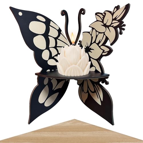 Schmetterlings-Eckregal aus Holz, schwebende Wandregale im Boho-Stil, handgefertigtes, geschnitztes Kristall-Display-Regal, Wand-Eckdekoration für Zuhause und Wohnzimmer von Generic