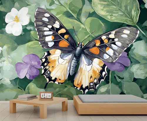 Schmetterlings Tapete Blatt Wandbild Blumen Mädchenzimmer Tapete Natur Tapeten für Wohnzimmer Schlafzimmer Wandbild Poster 232 X 158 cm von Generic